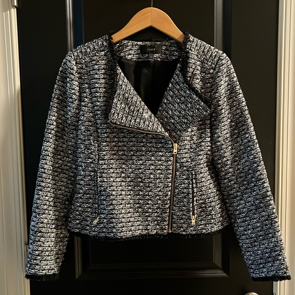 J Crew Cropped Tweed Moto Jacket 10